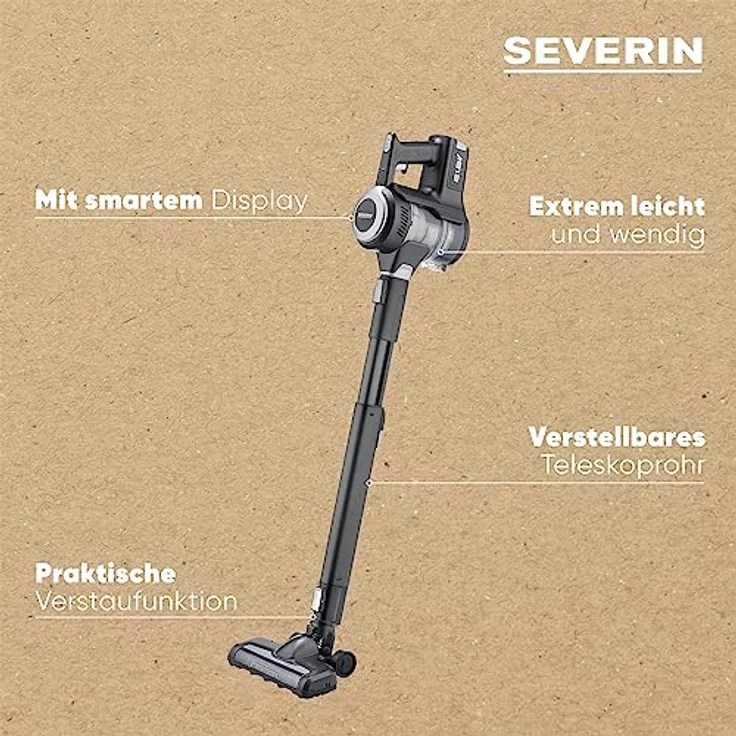 SEVERIN 2-in-1 Stiel- und Handstaubsauger HV 7155, leistungsstarker Akku Staubsauger für Tierhaare, kabelloser Staubsauger mit bis zu 40 min Akkulaufzeit, schwarz – Bild 4