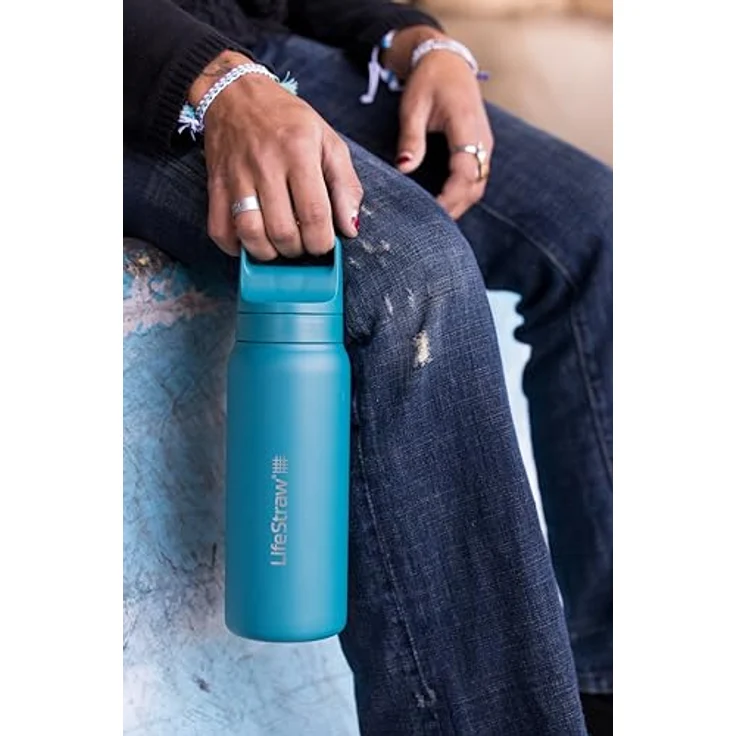 LifeStraw Go 2.0 Wasserfilterflasche, Edelstahl isoliert 700 ml, 2-Stufen-Filtersystem, Laguna Teal – Bild 5