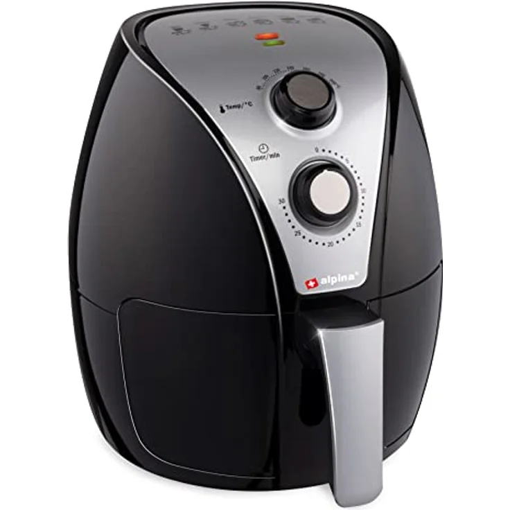 alpina Heißluftfritteuse Airfryer, ohne Öl, XL 3,2 Liter Fassungsvermögen, 80-200 Grad, 1500 Watt, Schwarz, Kunststoff – Bild 3