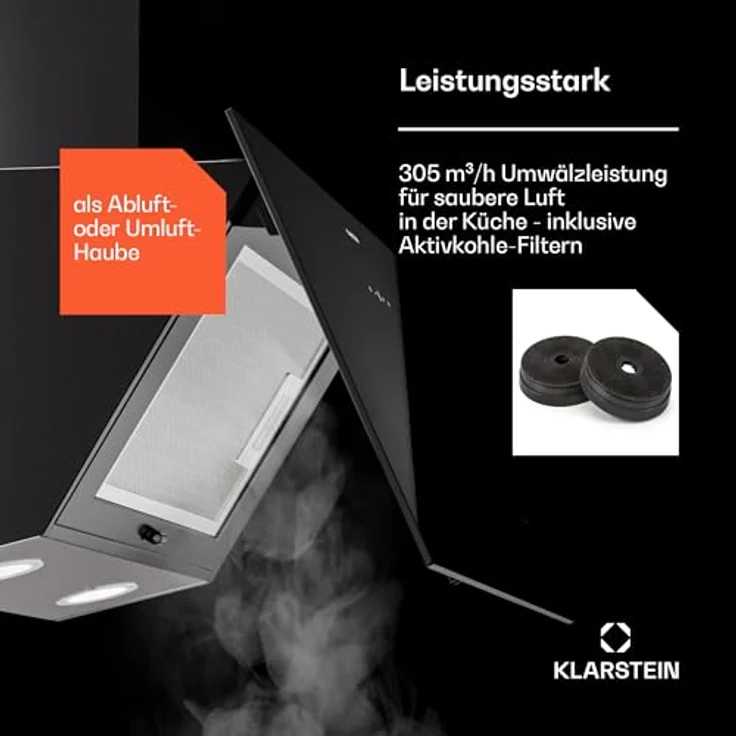 Klarstein Dunstabzugshaube 60cm, Abluft-Dunstabzugshaube mit Spülmaschinenfestem Filter aus Aluminium, Leise Abzugshaube Abluft, 305m³/h Luftstrom, Effiziente Wandhauben mit LEDs & Touch Controls – Bild 3