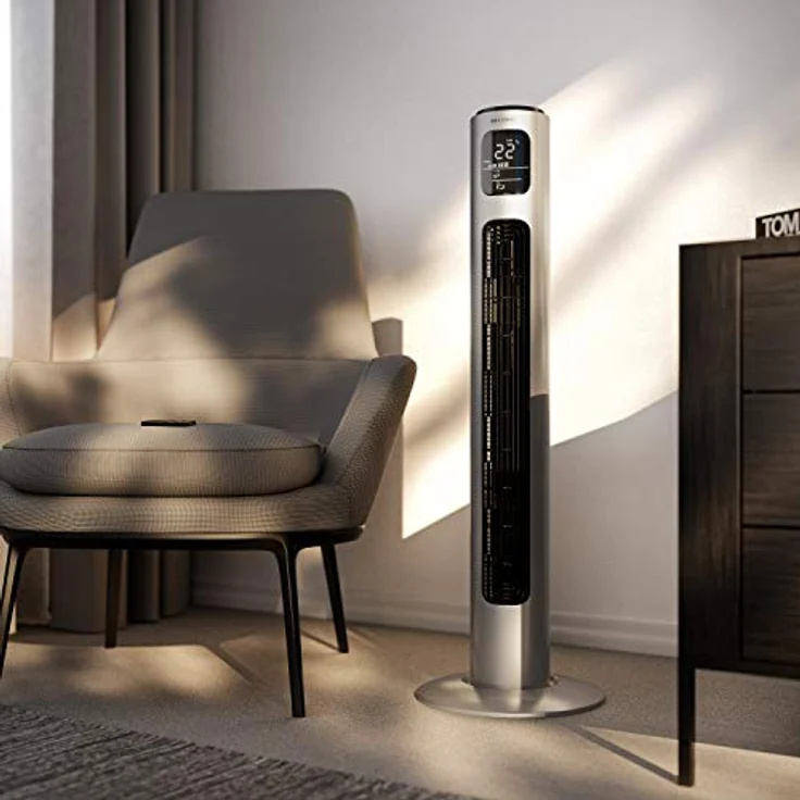 Brandson Turmventilator mit Fernbedienung und Oszilation 60° - Standventilator - Säulenventilator - 96 cm - Ventilator mit 3 Geschwindigkeitsstufen - Modell 2020 GS Zertifiziert - Sterlingsilber – Bild 5