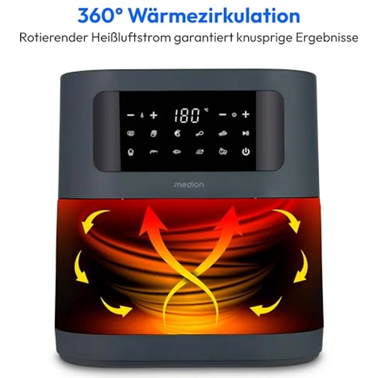 Medion® Heißluftfritteuse MD 11740, 2000 W, digitales Bedienfeld, 9 Automatikprogramme, vielseitig und gesundheitsbewusst – Bild 2
