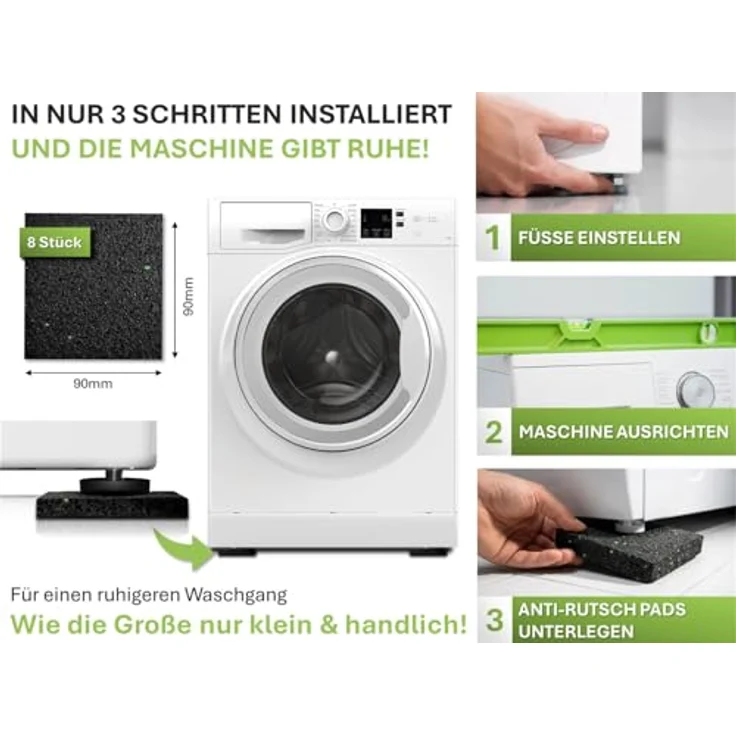 CLARE Premium Schwingungsdämpfer für Waschmaschine & Trockner – rutschfeste Antirutschpads, TÜV-geprüft, made in Germany, langlebig und hoch belastbar – Bild 3