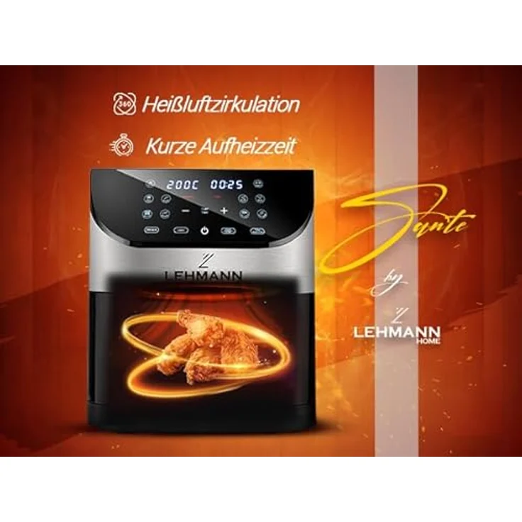 LEHMANN Heißluftfritteuse 6L mit 10 Kochprogrammen, 1500 W, digitalem LED-Touchscreen, ölfreies Braten – Bild 4