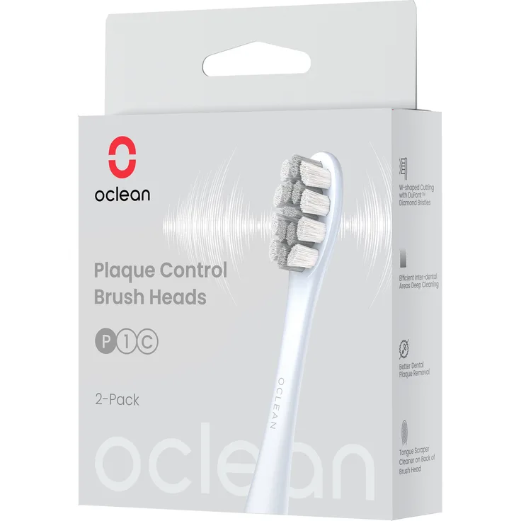 Oclean Ersatzköpfe Plaque Control Medium, P1C9-X Pro Digital – 2 Stück, Silber