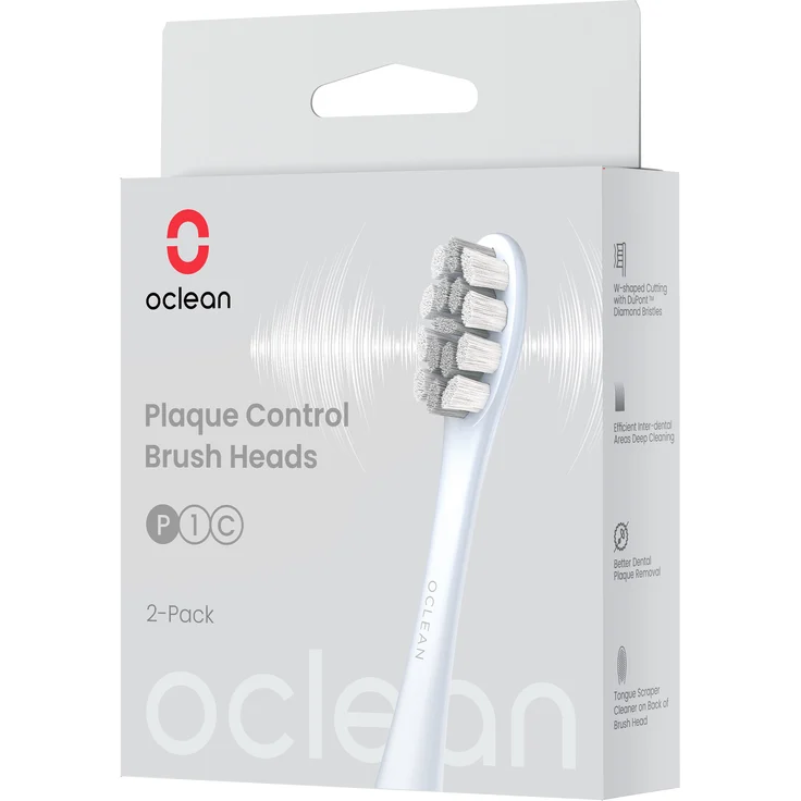 Oclean Ersatzköpfe Plaque Control Medium, P1C9-X Pro Digital – 2 Stück, Silber