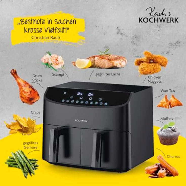 XXXL HEIßLUFTFRITTEUSE Rachs Kochwerk, Schwarz, 7 L, antihaftbeschichteter Innenbehälter, Temperaturanzeige, Touchscreen, Heißlufttechnologie – Bild 3
