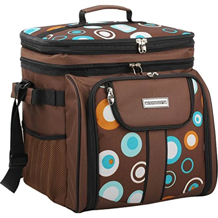 Anndora Picknicktasche braun retro Kühltasche inkl. Zubehör 4 Personen 29 Teile – Bild 2