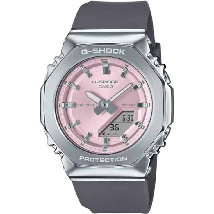 Casio Watch GM-S2110-4AER, Armbanduhr mit Kunststoffarmband in Grau und pinkem Zifferblatt – Bild 1