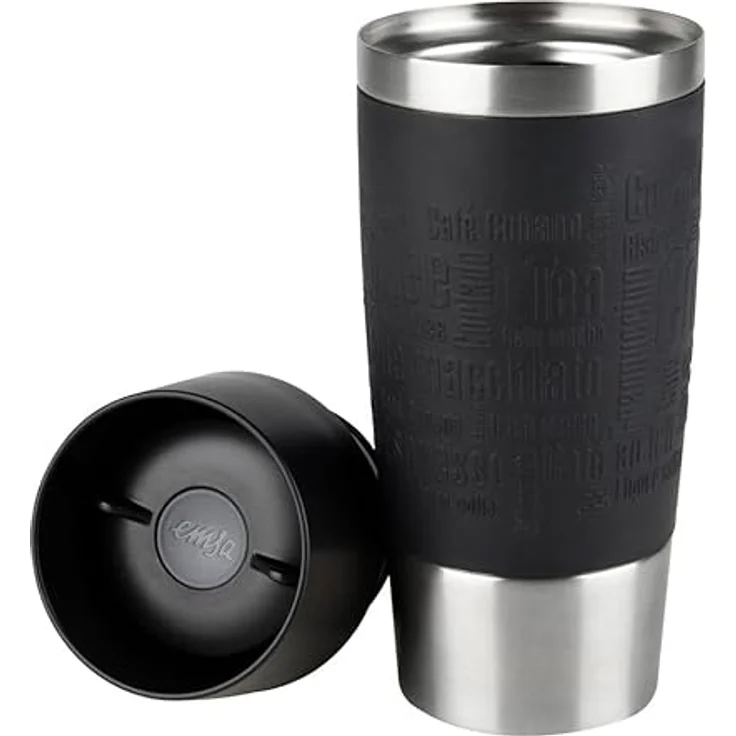 Emsa 513361 Travel Mug Standard-Design, Thermobecher,Isolierbecher, 360ml, hält 4h heiß, 8h kalt, 100% dicht, auslaufsicher, Easy Quick-Press-Verschluss, 360°-Trinköffnung, Farbe schwarz – Bild 2