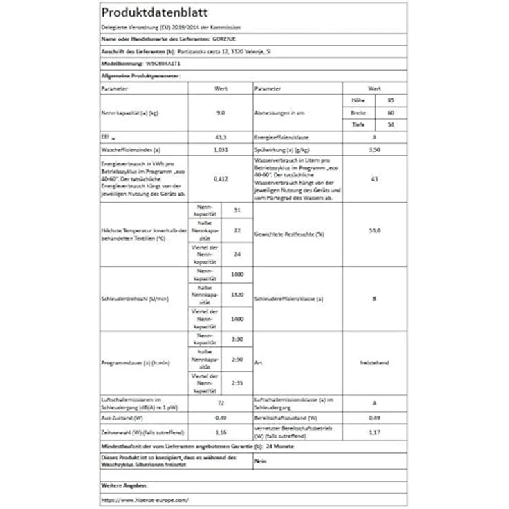 Gorenje W5G694A1T1 Waschmaschine, 9 kg Fassungsvermögen, 1400 U/min, total AquaStop, WIFI, Schnellprogramm Power 29, weiß – Bild 13