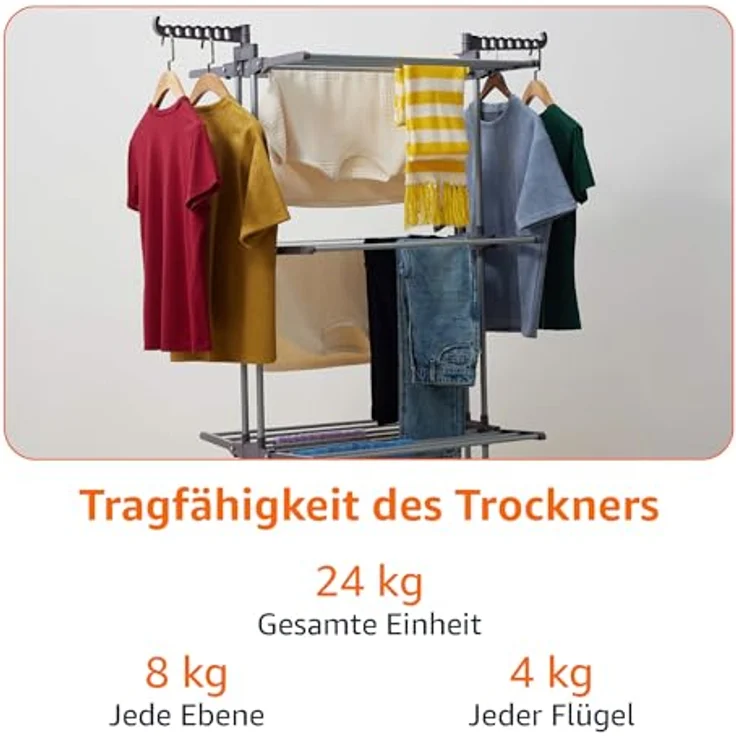AmazonBasics Turm-Wäscheständer für innen mit faltbaren Flügeln – Bild 5
