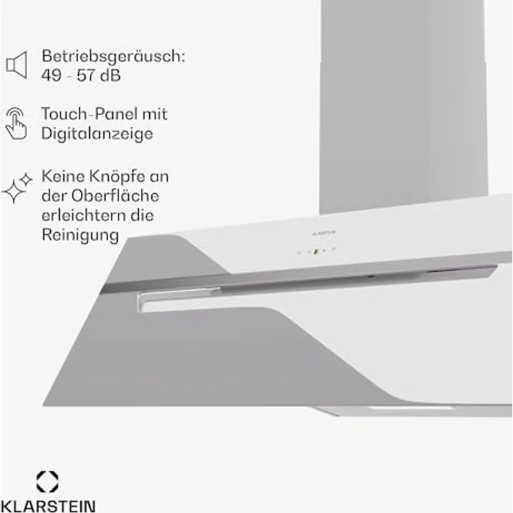 Klarstein Dunstabzugshaube 90cm, Abluft/Umluft mit Aktivkohlefilter & LED-Beleuchtung, 305m³/h Luftstrom, Wi-Fi, Leise Schräghaube, Dunstabzugshauben 90 cm – Bild 5