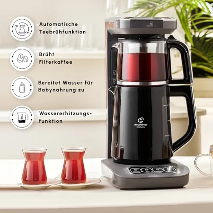 Karaca Çaysever Robotea Pro 4-in-1 sprechender Tee und Filterkaffeeautomat 2500W Space Gray, Teeaufbrühfunktion, Filterkaffee, Speisewasser-Zubereitungsfunktion, Frische-Indikator – Bild 4