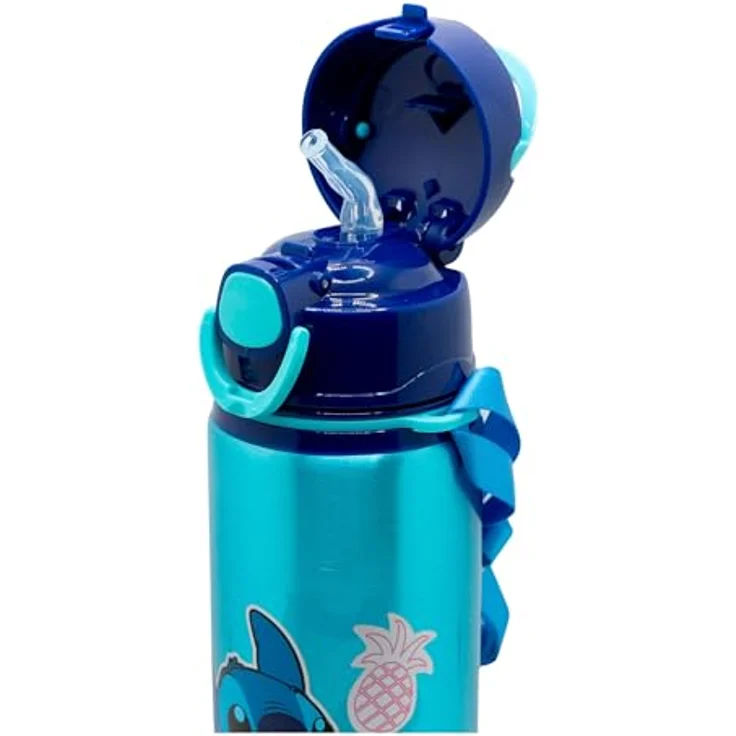 Lilo & Stitch Trinkflasche 730 ml, Aluminiumflasche mit Strohhalm & verstellbarem Gurt, Disney Design – Bild 4