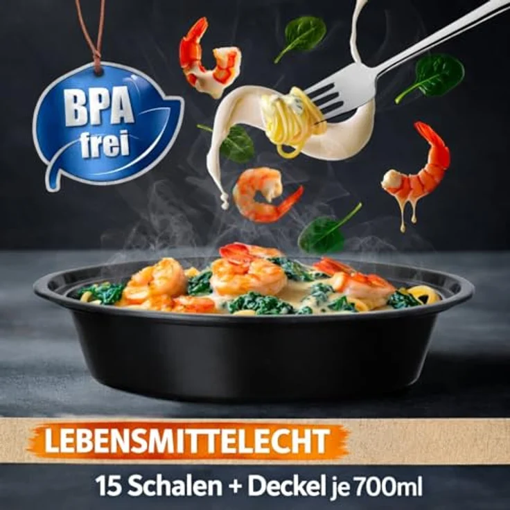 BigDean Meal Prep Boxen 700 ml, 15 runde Schalen mit Deckel, BPA-frei, mikrowellengeeignet, spülmaschinenfest, gefrierfest, stapelbar – Bild 5