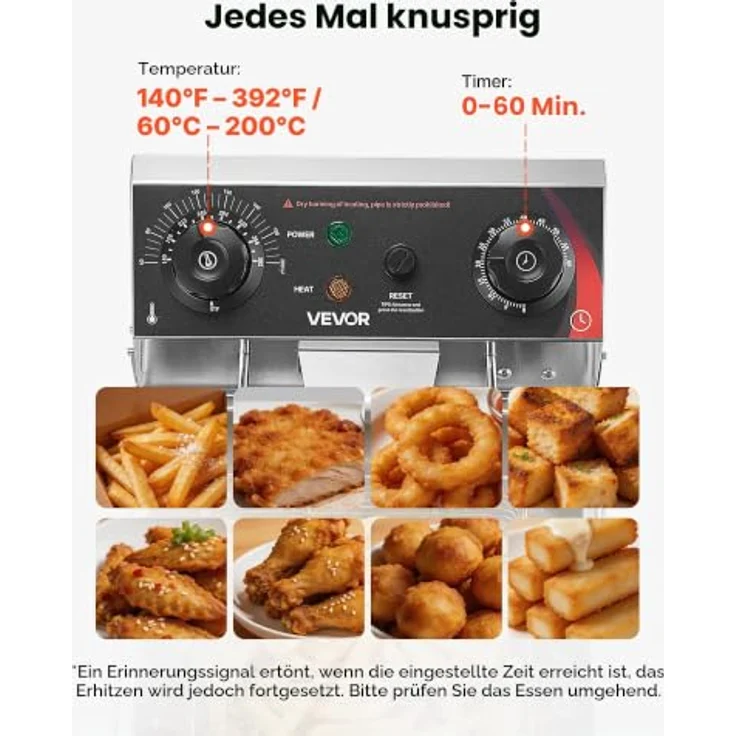 VEVOR Gewerblicher Frittierer, 3000W Elektrischer Truthahnfrittierer, 30,6 Qt/29L Kapazität, Edelstahl, mit Temperaturregelung, für Küchen- und Restaurantgebrauch, Silber – Bild 6