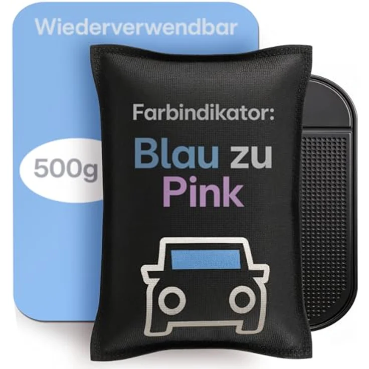 Praknu Luftentfeuchter Auto 500 g, Wiederverwendbares Feuchtigkeitskissen mit Sättigungsanzeiger & Anti-Rutsch Pad, Auto Zubehör für beschlagene Autoscheiben im Winter – Bild 1