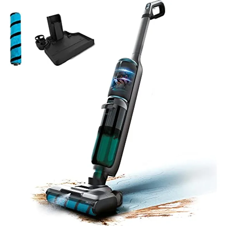 Cecotec Elektromopp FreeGo Wash&Vacuum Spray. 250 W, Schrubben und Staubsaugen gleichzeitig, Autonomie 35 Minuten, Jalisco-Nasswalze, Wasserspray, 700 ml sauberer und 750 ml Schmutzwassertank, Sockel