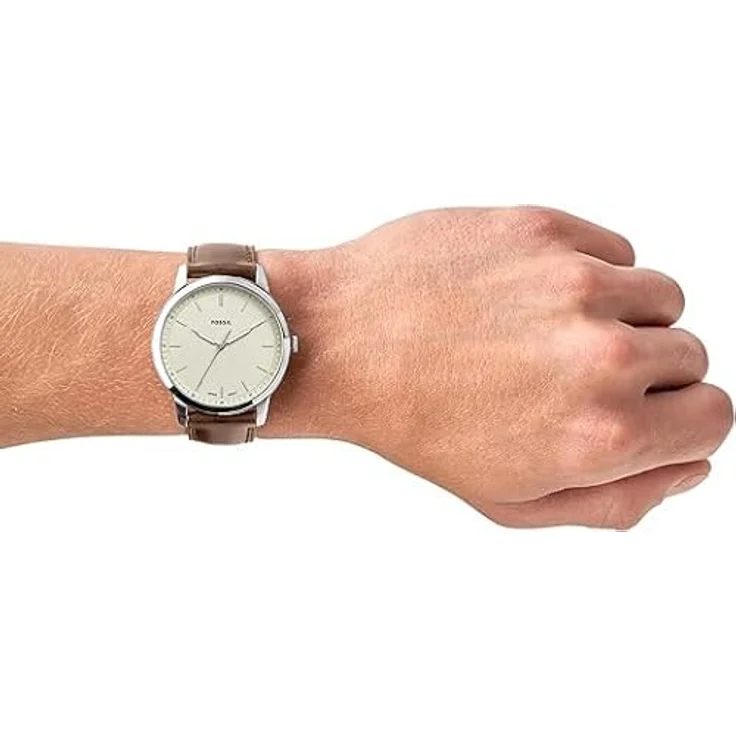 Fossil Herrenuhr Edelstahl, Quarz mit Leuchtzeigern, Gehäusedurchmesser 44 mm, braunes Lederarmband, wasserdicht bis 5 Bar – Bild 4