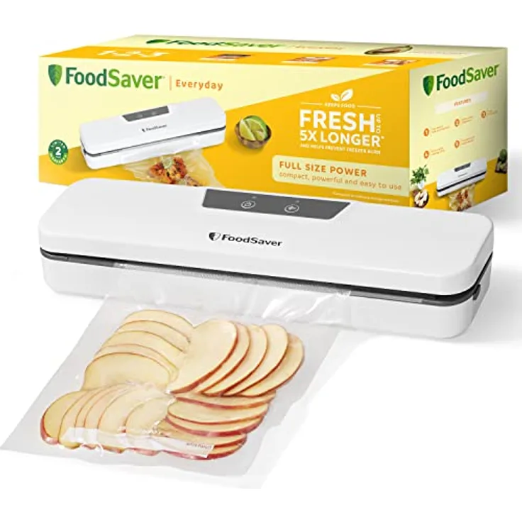 FoodSaver Everyday Vakuumiergerät | hält Lebensmittel bis zu 5X länger frisch | Vakuumierer in kompaktem Design für eine effiziente Aufbewahrung | mit 5 Vakuumierbeuteln (0,94L & 3,78L) | VS0290X