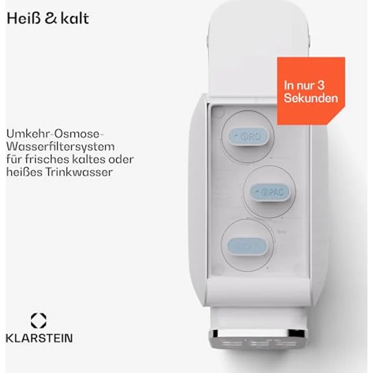 Klarstein AquaLine Osmose-Wasserfilter-System für Umkehrosmose, 3L Auftisch Wasserfilter-System mit 5-Stufige Filtration, 3 Filter & Touch Screen, Filtert Schnell Wasser, 2-Tank RO-Umkehrosmoseanlage – Bild 2