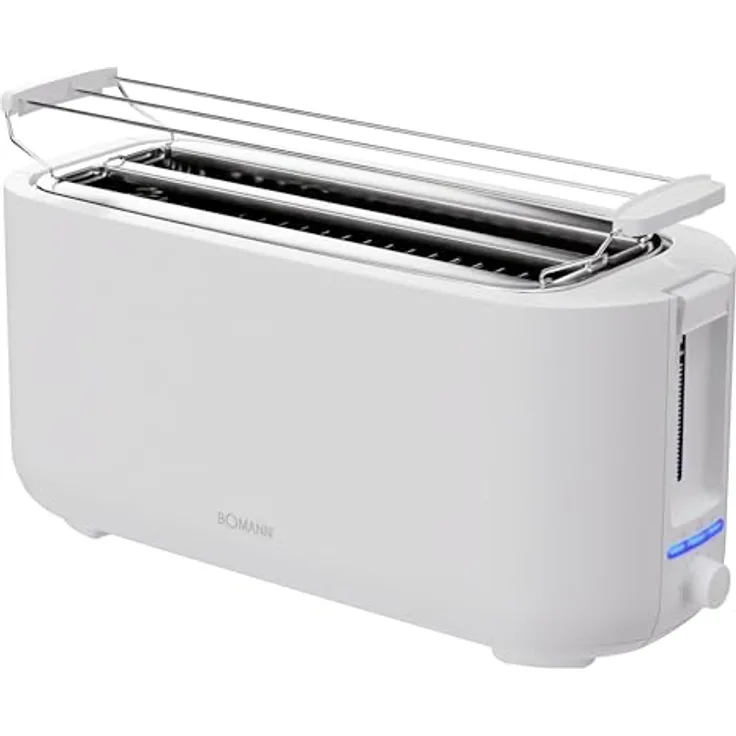 Bomann Toaster 4 Scheiben | Langschlitztoaster mit Auftau-/Aufwärm-/Schnellstoppfunktion | Toaster mit Brötchenaufsatz | Toaster weiß auch für Toastbrötchen & Fertigwaffeln | TA 6070 CB