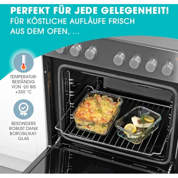 GOURMETmaxx Klick-it Glas Frischhaltedosen 3er Set, luftdicht und auslaufsicher, für Spülmaschine, Mikrowelle, Backofen und Gefrierschrank, transparent – Bild 6