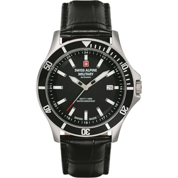 Swiss Alpine Military Herren Uhr 7022.1537SAM, Analog Quarz mit schwarzem Zifferblatt, Lederarmband und Datumsanzeige – Bild 1