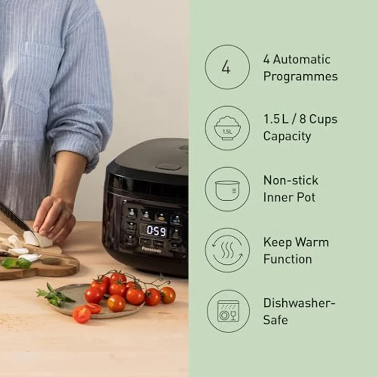PANASONIC SR-DA152KXE Reiskocher, 770 Watt, 1,5 Liter, Schwarz, mit Dampfkorb und Warmhaltefunktion – Bild 2