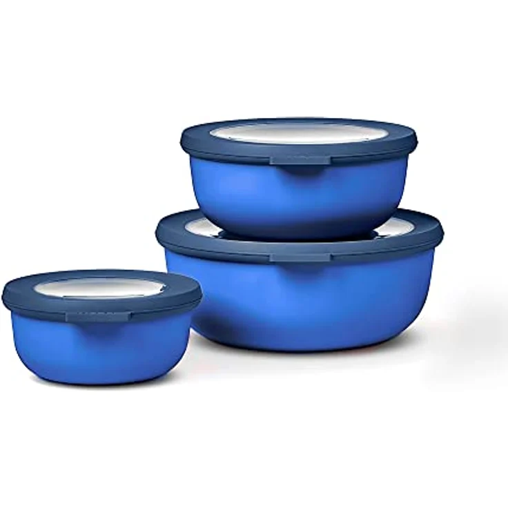 Mepal Multischüsselset Cirqula flach, 3-teilig (350+750+1250 ml), Vivid Blue, stapelbar und mikrowellengeeignet – Bild 1