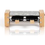 bmf-versand® Holz Raclette Grill 2 Personen - Genussvolles Essen zu Zweit - Abnehmbare Granitplatte, einfache Reinigung dank Antihaftbeschichte Pfännchen - Elektrisch - Heißer Stein