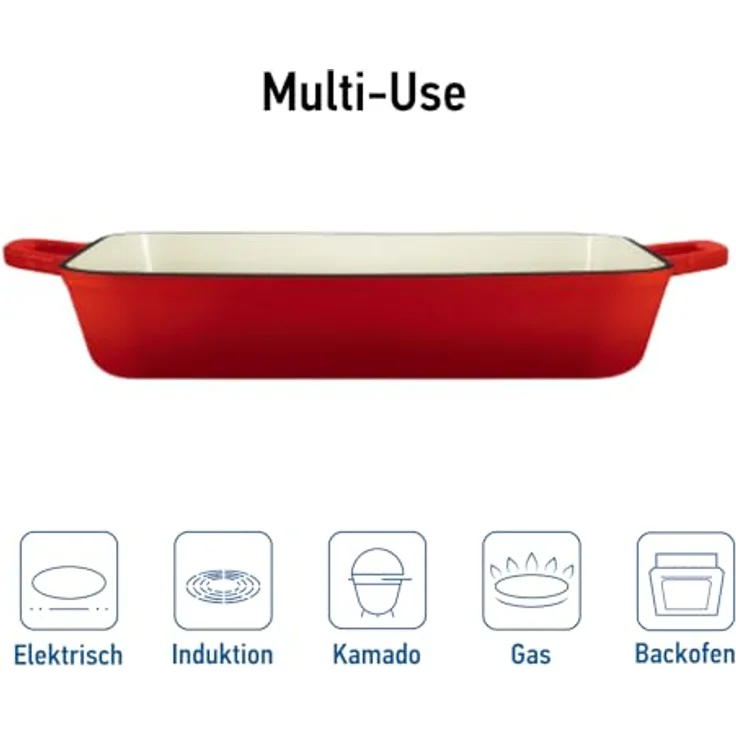 GRAND FEU Emaillierter Gusseisen-Bräter zum Backen, Schmoren und Braten - 3.2L, Rot – Bild 2