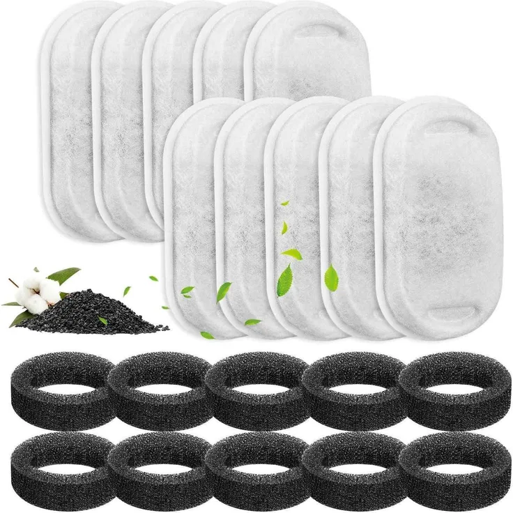 MyfatBOSS Katzenbrunnen Filter 20 Stück, 10x Aktivkohle und 10x Schaum für 2L/3.2L/4L Edelstahl Trinkbrunnen PLWF003