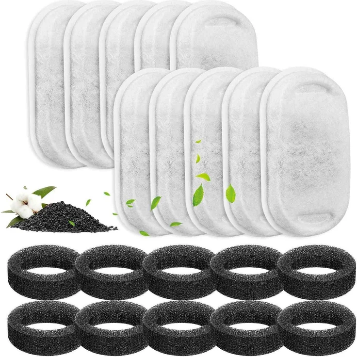 MyfatBOSS Katzenbrunnen Filter 20 Stück, 10x Aktivkohle und 10x Schaum für 2L/3.2L/4L Edelstahl Trinkbrunnen PLWF003