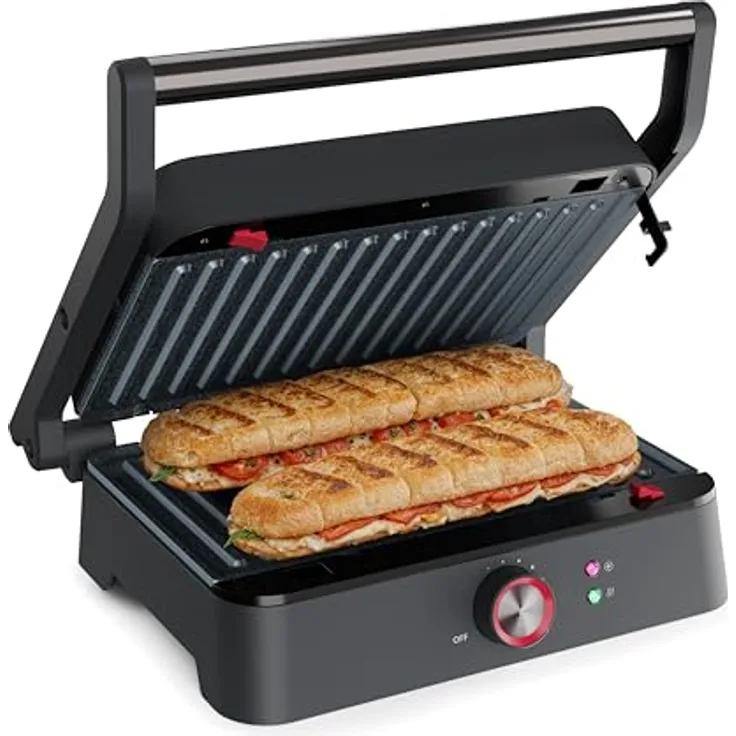 Princess Kontaktgrill 117502, 180° Öffnung, abnehmbare Platten, verstellbarer Thermostat, Fettauffangsystem, PFAS-frei, Edelstahlgehäuse, 1500 W, 27,5 x 18 cm Grillfläche