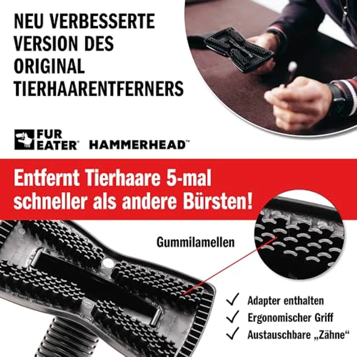 FurEater Tierhaar Staubsaugeraufsatz - Verbesserte Version | Ergonomische Staubsaugerbürste mit Universaladapter zur effektiven Entfernung von Tierhaaren, kompatibel mit 99% aller Staubsauger, inkl. patentierter Noppen-Technologie – Bild 5