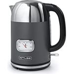 MUSE Edelstahl Retro Wasserkocher mit analoger Temperaturanzeige, mit Filter, transparenter Skala, 1,7L Fassungsvermögen, Automatische Abschaltung, grau-edelstahl (MS-020 DG)