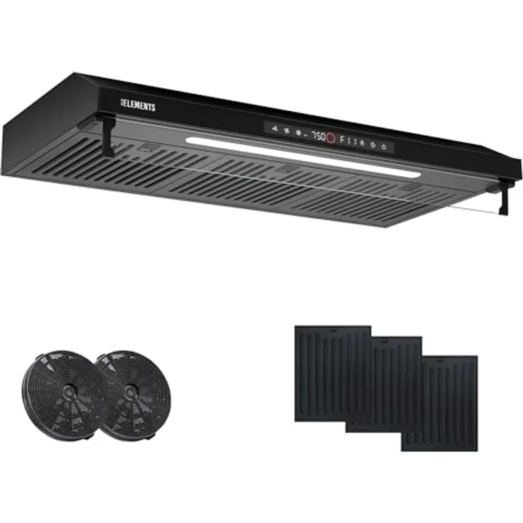 KB ELEMENTS Dunstabzugshaube 60cm, Umluft/Abluft mit 650m³/h, Doppelter Motor, Touch-Gestensteuerung und Multifunktionalem Touch Display