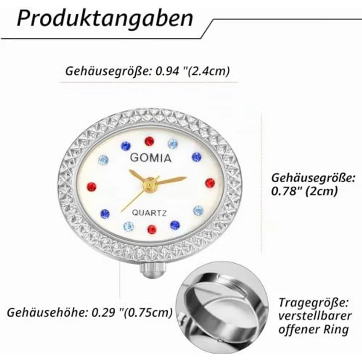 JewelryWe Ringuhr Damen Analog Quarz Uhr mit ovalem Strass Muschel Zifferblatt, verstellbar, Silber – Bild 3