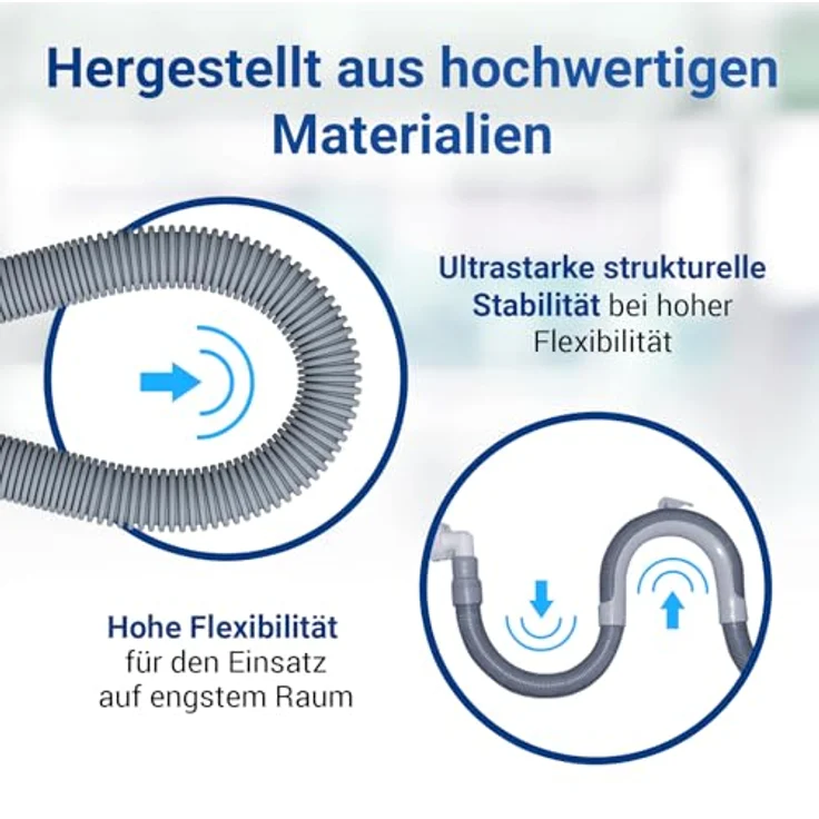 VIOKS Flexibler Ablaufschlauch Waschmaschine, 4m Länge, 19/22mmØ mit 2x Edelstahl Schlauchschellen 18-28mmØ, robust und chemikalienbeständig – Bild 5