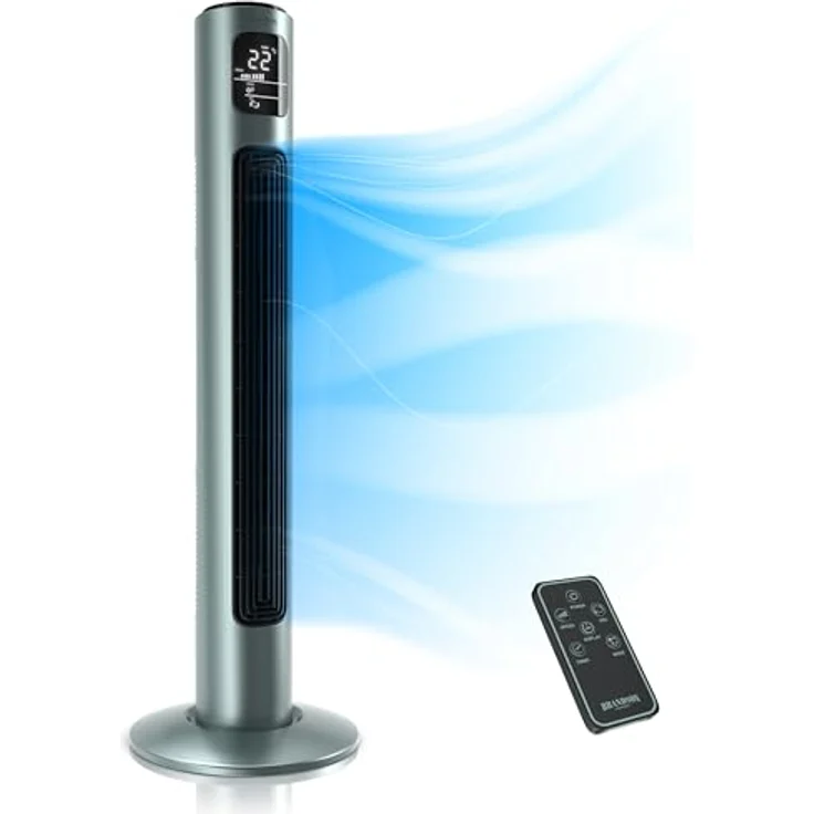 Brandson Turmventilator mit Fernbedienung und Oszilation 60° - Standventilator - Säulenventilator - 96 cm - Ventilator mit 3 Geschwindigkeitsstufen - Modell 2020 GS Zertifiziert - silbermint – Bild 2