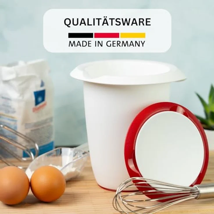 Westmark Quirltopf mit Spritzschutz, Deckel und Ausgießer, Kunststoff, Füllvolumen: 1 Liter, Weiß-Rot, 3151227R – Bild 8