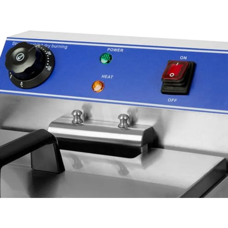 VERTES Friteuse Edelstahl 2x 10L, Kaltzonenprinzip, 2x 3000W, stufenlos regulierbar 50-250°C, Ablasshahn, mit 2 Frittierkörben, für Öl & flüssiges Fett – Bild 5