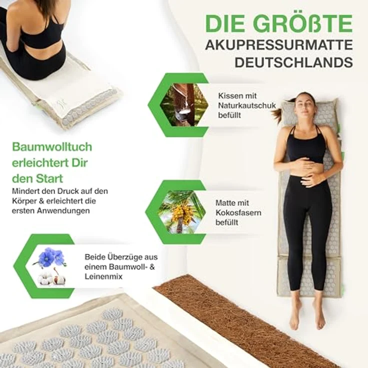 BACKLAxx® Akupressurmatte "Magnum" (5teilig, Halbleinen, Kokosfasern, Naturkautschuk) – Bild 2