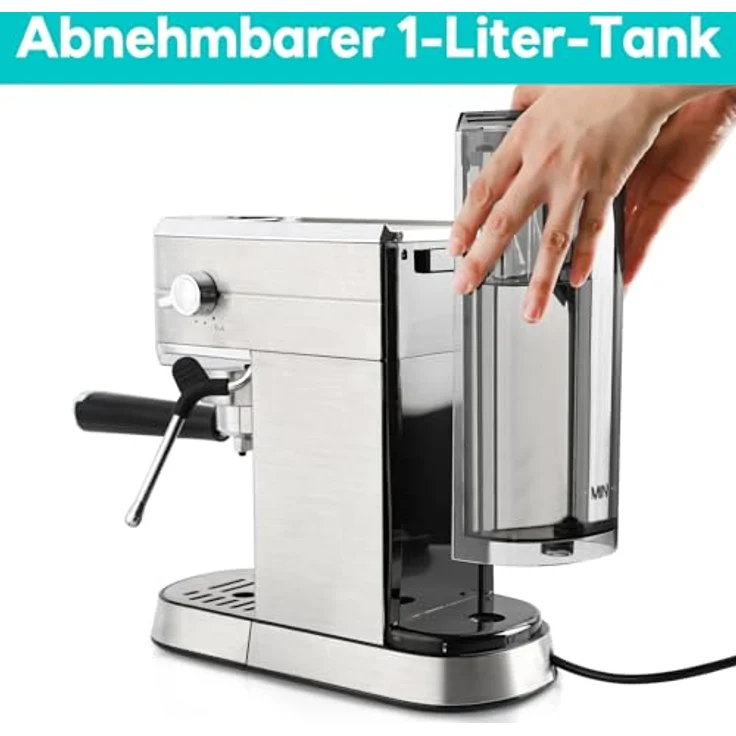 CASABREWS Espresso Siebträgermaschine 20 Bar, Edelstahl-Espressomaschine mit professionellem Milchaufschäumer, 1L Wassertank, silber – Bild 5