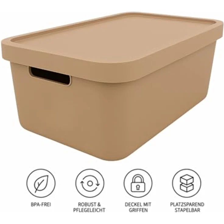 Plastard Aufbewahrungsboxen 7,5 L, 4er-Set, beige, BPA-frei, stapelbar, mit Deckel – Robuste Kunststoffbox für Küche, Bad, Büro, Kinderzimmer – Bild 5