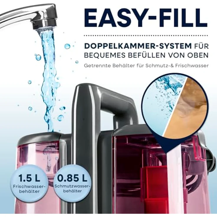 CLEANmaxx Teppichreiniger Pro Power, Nass- und Trockensauger mit 600 W, Dual-Tank, inkl. 1 Liter EASYmaxx Teppichreiniger-Konzentrat, selbstreinigend – Bild 5