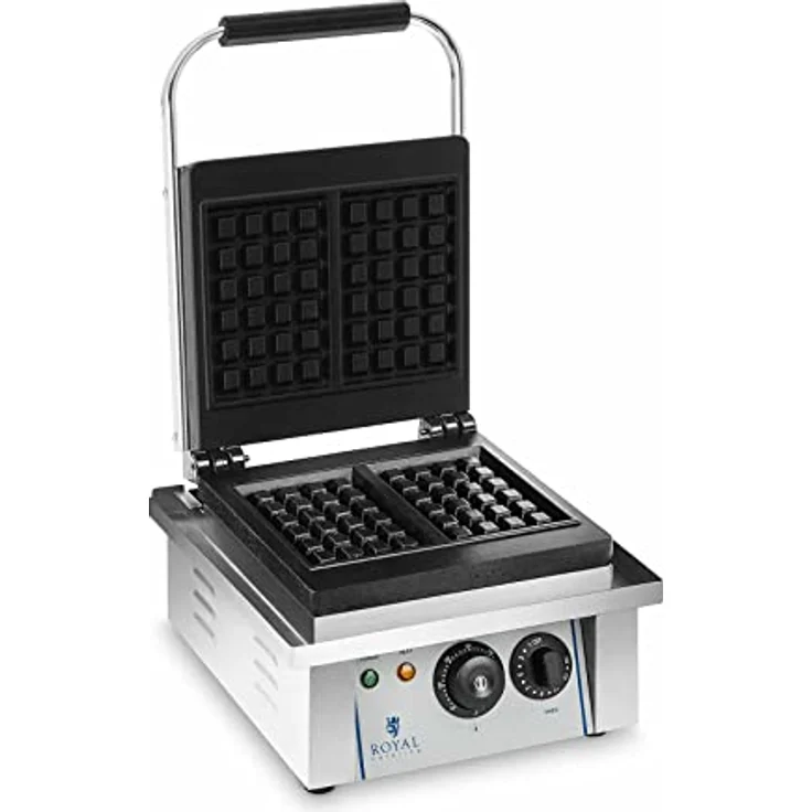 Royal Catering - Waffeleisen Waffelautomat (rechteckig, 37 x 32 x 50 cm, 2.000 W, 10 x 17 cm Waffel, 15 min Timer, Gusseisen & Emaille, Edelstahlgehäuse) Silber – Bild 1