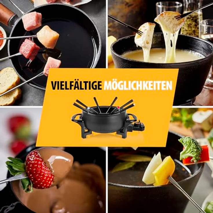 Tristar Fondue-Set für bis zu 8 Personen, 1,5 Liter Fassungsvermögen, inklusive Edelstahlgabeln, 1000 Watt, FO-1107, Schwarz – Bild 4